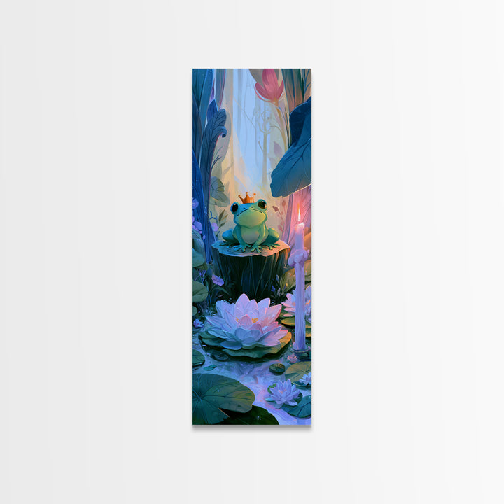 Frog Prince on a Lily Pad Framed Canvas Print, Fairy Tale Art, Gallery Decor, Living Room Decor, Fine Art, Storybook, FTA-1x3-71