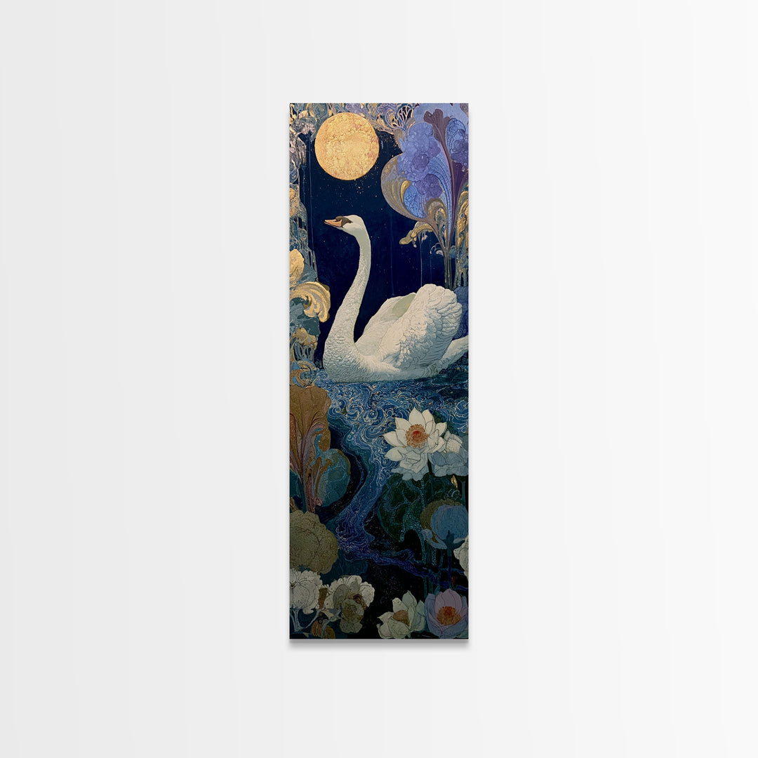White Swan Transformation Scene Framed Canvas Print, Fairy Tale Art, Neutral Decor, Living Room Decor, Fine Art, Storybook, FTA-1x3-75