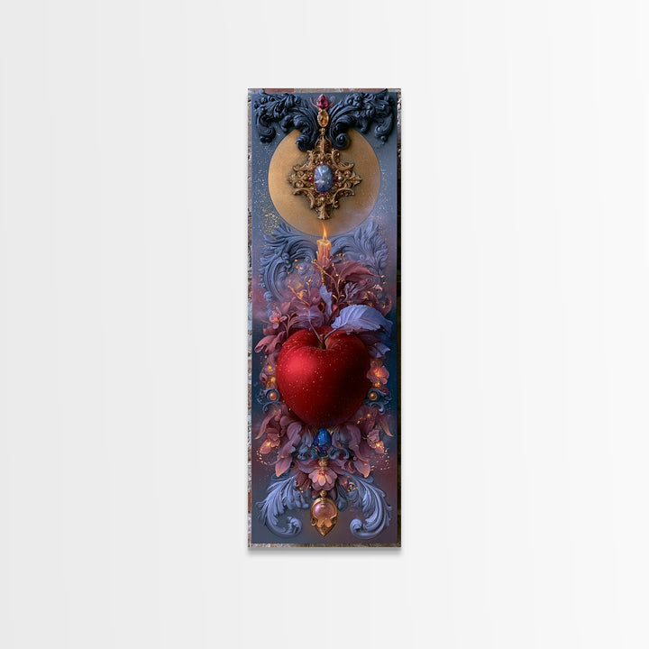 Enchanted Apple with Deep Red Shine Framed Canvas Print, Fairy Tale Art, Dark Art, Living Room Decor, Fine Art, Storybook, FTA-1x3-80