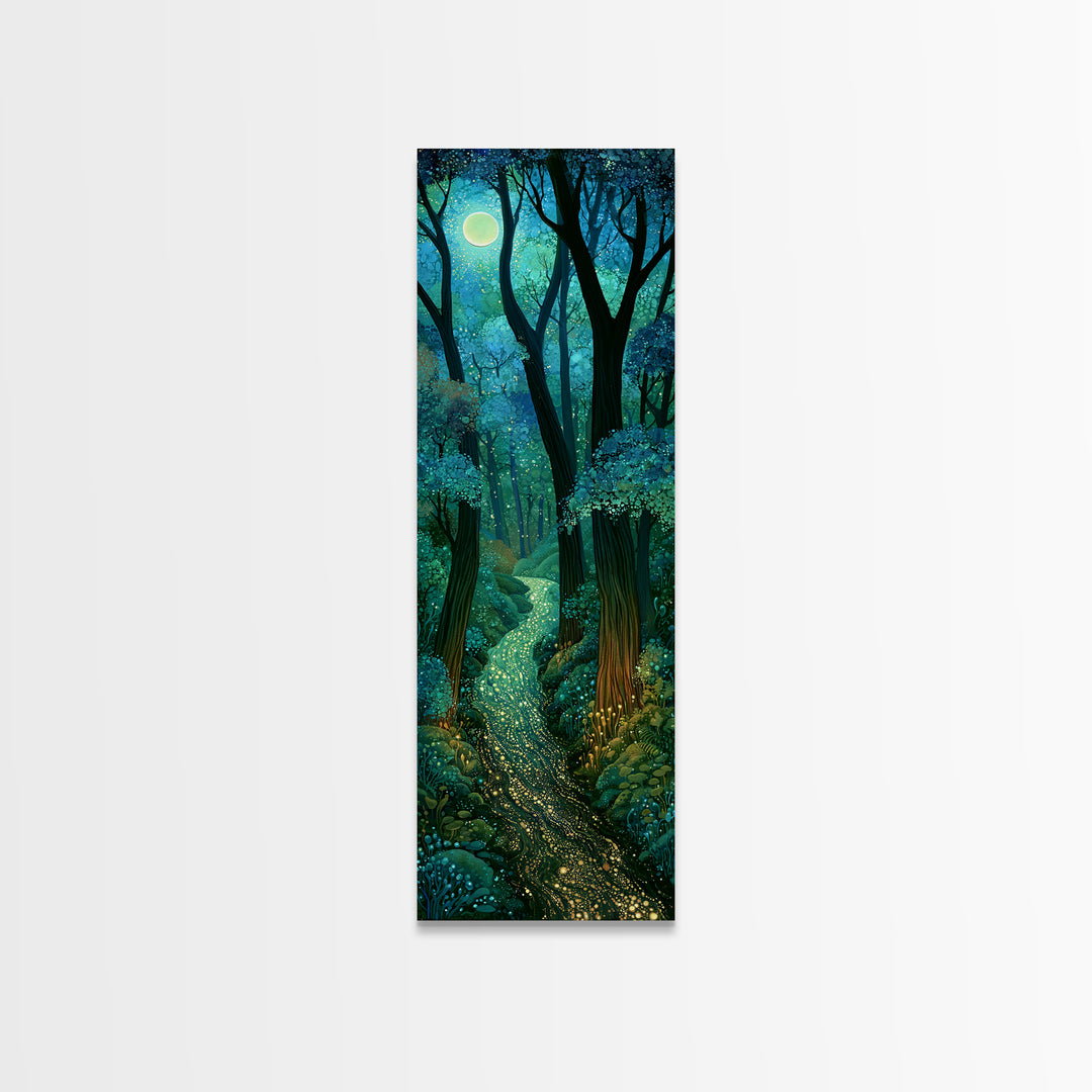 Enchanted Forest Path Glowing Canvas Print, Fairy Tale Art, Art Nouveau, Living Room Decor, Fine Art, Storybook, Dark Art, FTA-1x3-85