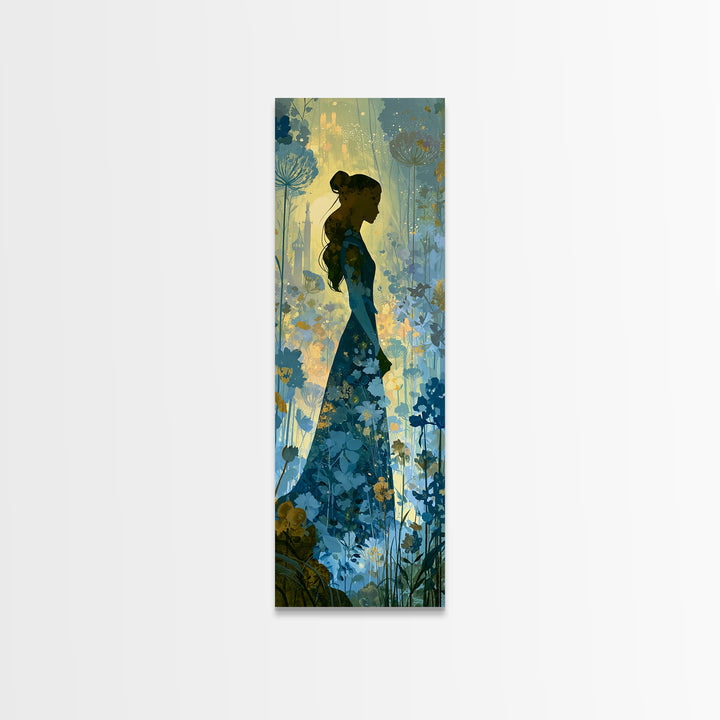 Princess Silhouette with Moonlit Garden Flowers Canvas Print, Fairy Tale Art, Kids Room Art, Living Room Decor, Storybook, FTA-1x3-88