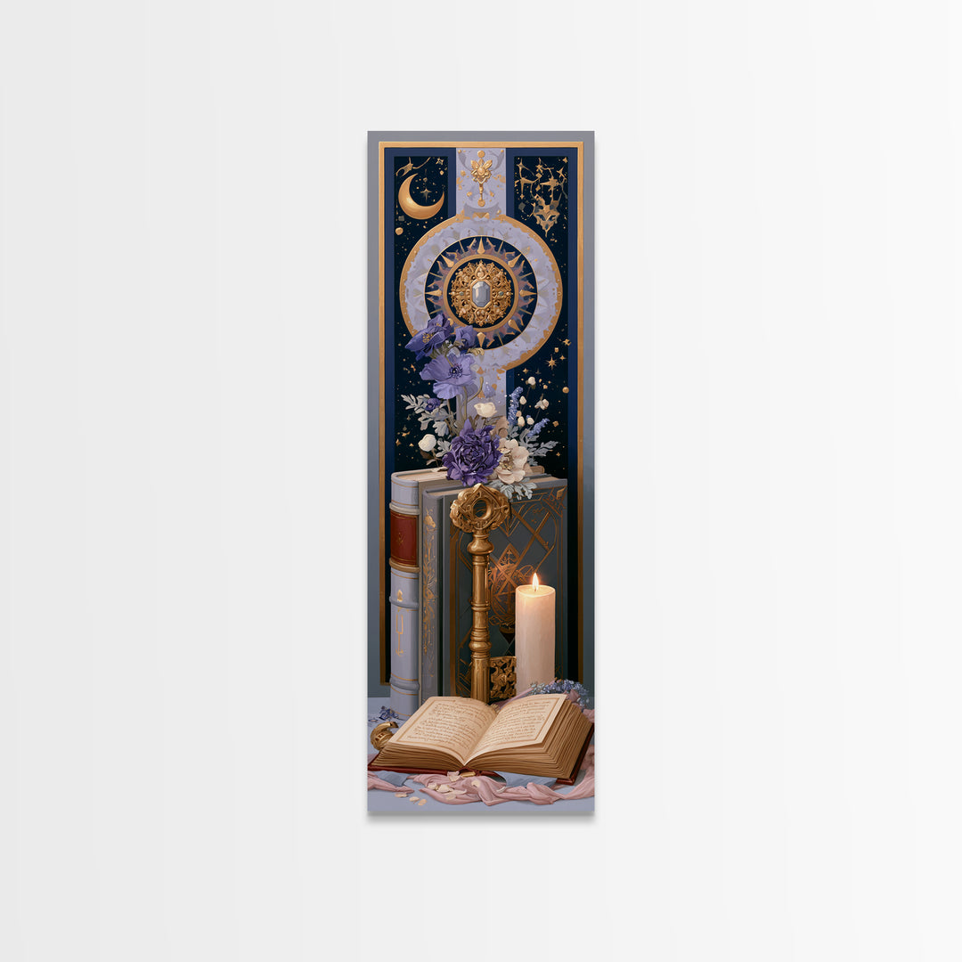 Golden Key and Enchanted Book Still Life Canvas Print, Fairy Tale Art, Printable Wall Art, Living Room Decor, Storybook, FTA-1x3-93