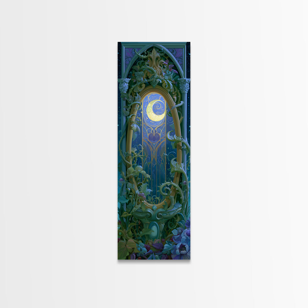 Magic Mirror Framed by Vines and Thorns Canvas Print, Fairy Tale Art, Boho Decor, Living Room Decor, Oil Painting, Storybook, FTA-1x3-97