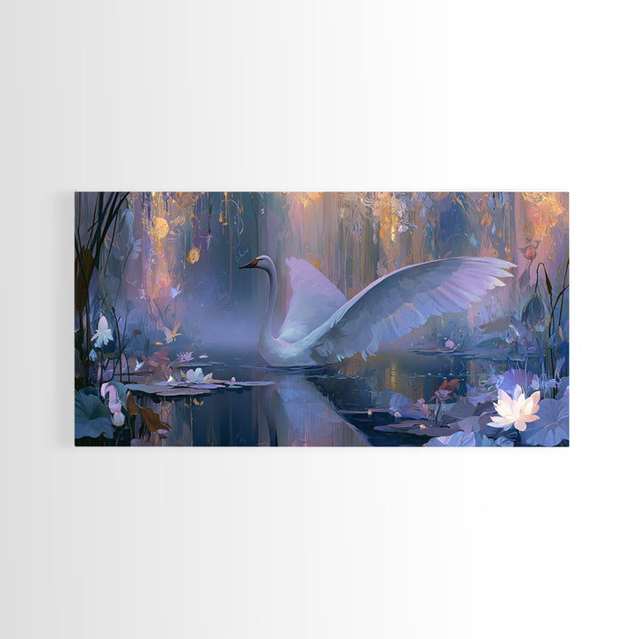 White Swan Transformation Scene Framed Canvas Print, Fairy Tale Art, Folk Art, Living Room Decor, Fine Art, Storybook, FTA-2x1-11