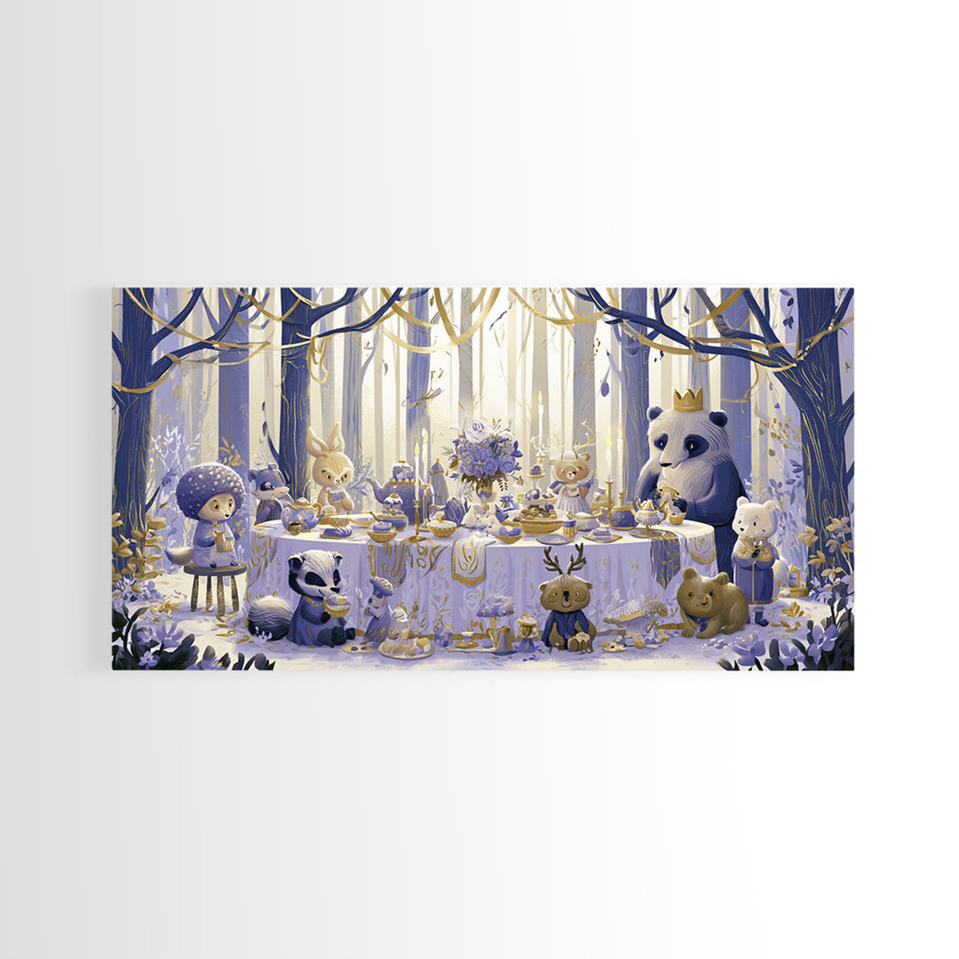 Woodland Tea Party Canvas Print, Fairy Tale Art, Art Deco, Living Room Decor, Oil Painting, Storybook, Whimsical Art, FTA-2x1-39