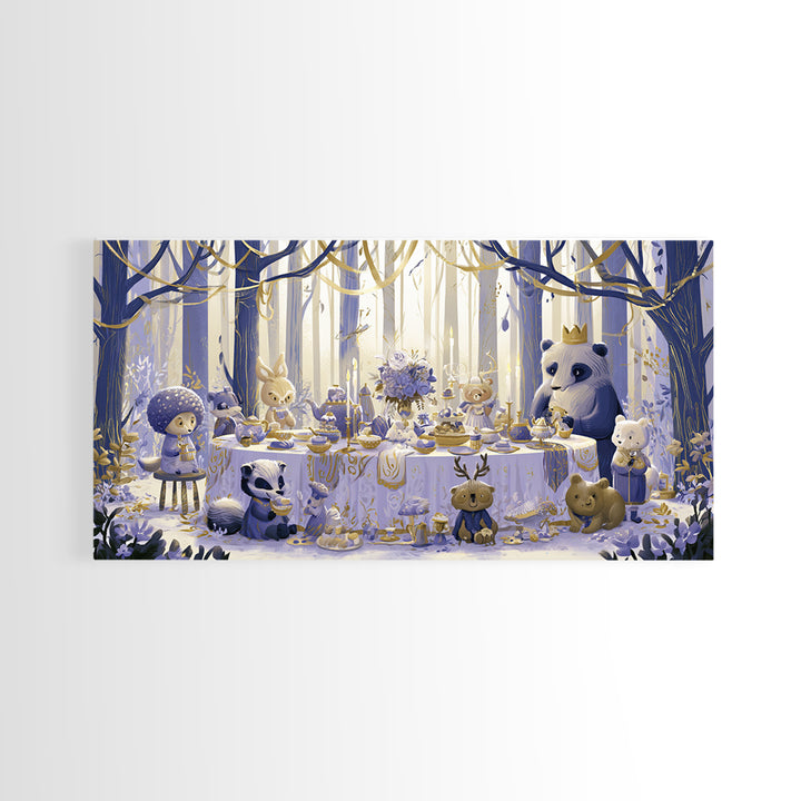 Woodland Tea Party Canvas Print, Fairy Tale Art, Art Deco, Living Room Decor, Oil Painting, Storybook, Whimsical Art, FTA-2x1-39