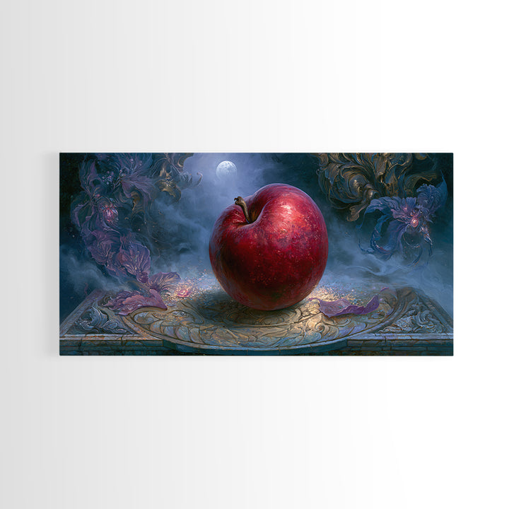 Enchanted Apple with Deep Red Shine Framed Canvas Print, Fairy Tale Art, Wall Decor, Living Room Decor, Fine Art, Storybook, FTA-2x1-40