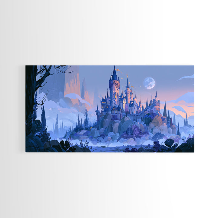Storybook Castle on a Misty Hill Framed Canvas Print, Fairy Tale Art, Wall Decor, Living Room Decor, Fine Art, Storybook, FTA-2x1-46