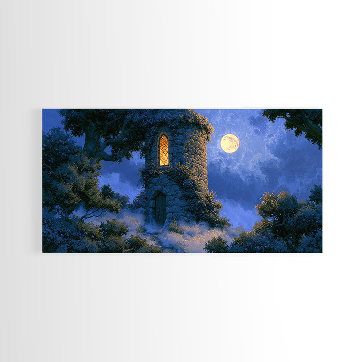 Rose Covered Tower Canvas Print, Fairy Tale Art, Wall Art, Living Room Decor, Oil Painting, Storybook, Printable Art, FTA-2x1-62