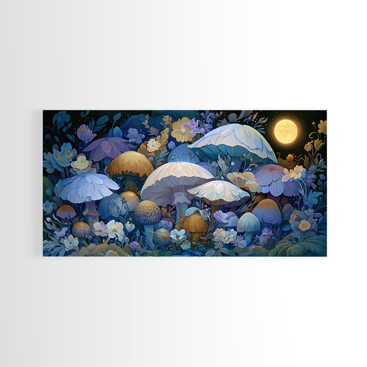 Fairy Ring of Mushrooms and Wildflowers Framed Canvas Print, Fairy Tale Art, Abstract Art, Living Room Decor, Storybook, FTA-2x1-65
