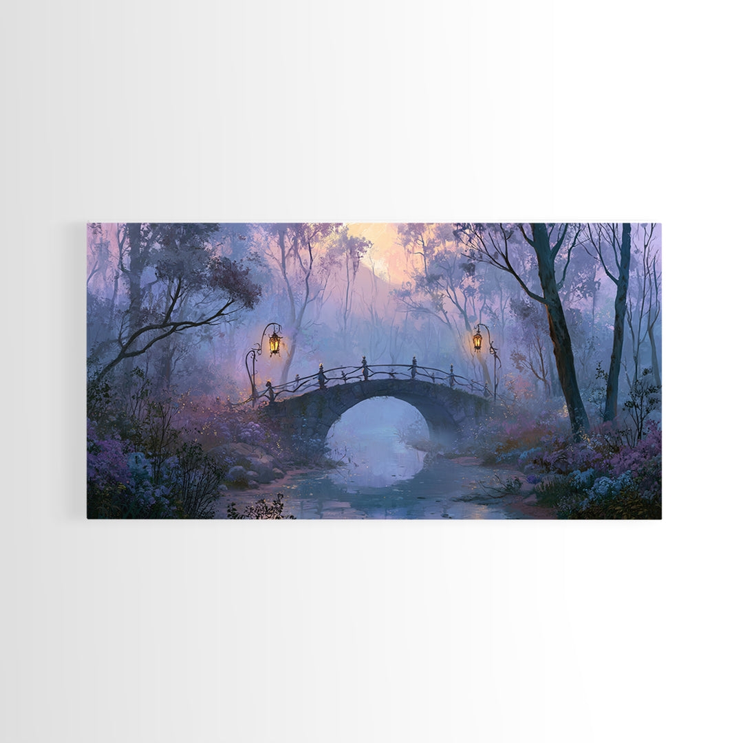 Lantern Lit Bridge Framed Canvas Print, Fairy Tale Art, Gallery Decor, Living Room Decor, Fine Art, Storybook, Wall Art, FTA-2x1-67