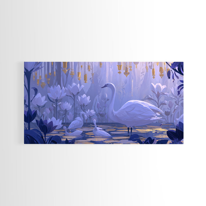 White Swan Transformation Scene Framed Canvas Print, Fairy Tale Art, Painting, Living Room Decor, Fine Art, Storybook, FTA-2x1-83