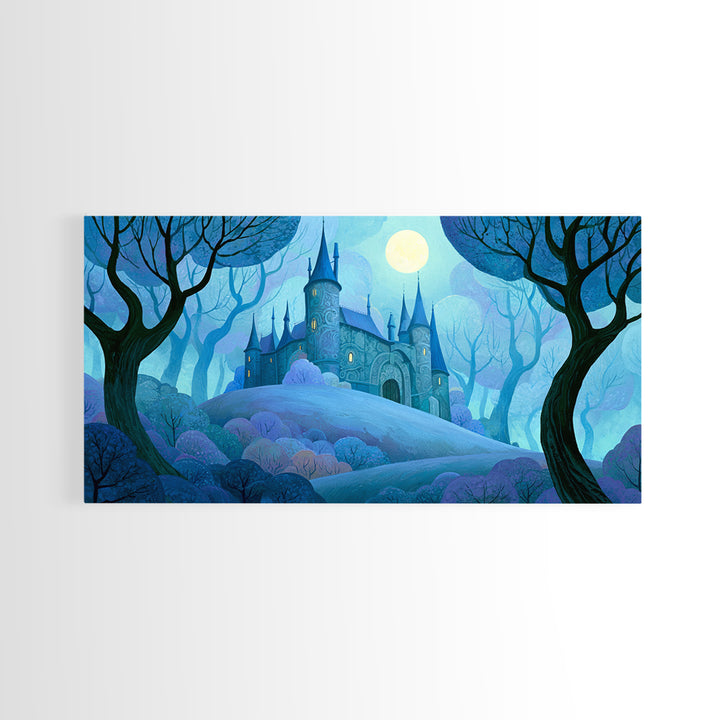 Storybook Castle on a Misty Hill Canvas Print, Fairy Tale Art, Original Art, Living Room Decor, Fine Art, Storybook, Folk Art, FTA-2x1-94