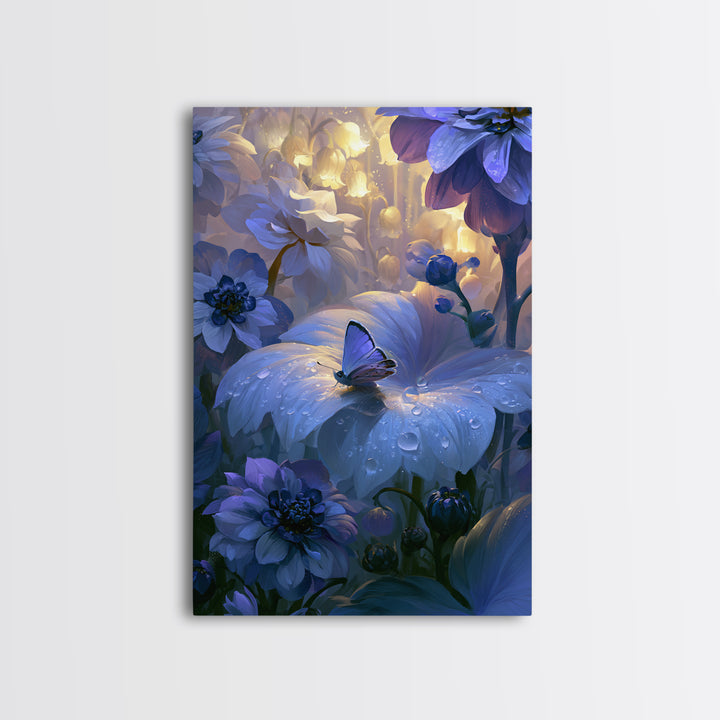 Tiny Fairy Resting on a Dew Covered Canvas Print, Fairy Tale Art, Minimalist Decor, Living Room Decor, Oil Painting, Storybook, FTA-2x3-15