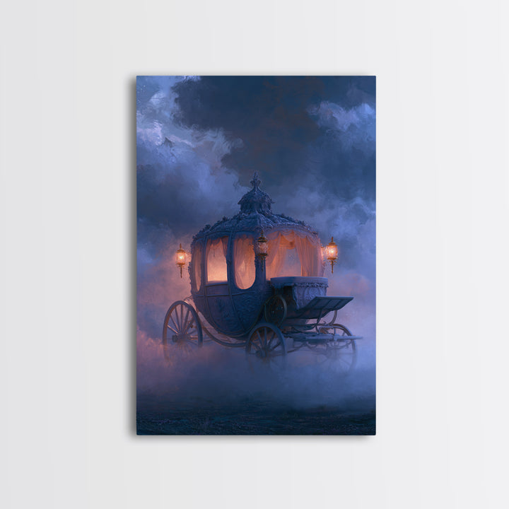 Pumpkin Carriage under Midnight Sky Framed Canvas Print, Fairy Tale Art, Modern Decor, Living Room Decor, Fine Art, Storybook, FTA-2x3-24