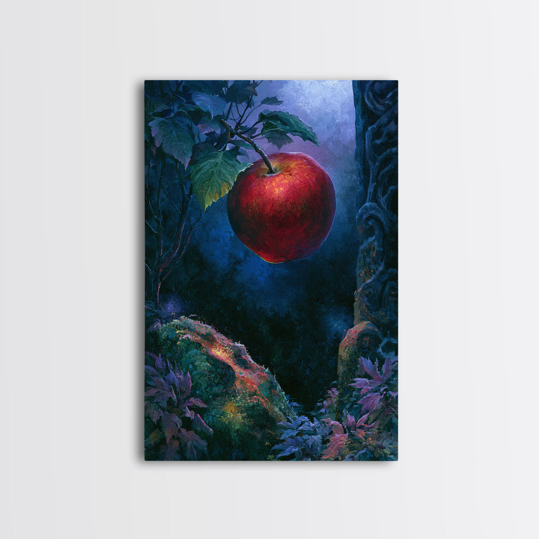 Enchanted Apple with Deep Red Shine Framed Canvas Print, Fairy Tale Art, Dark Art, Living Room Decor, Fine Art, Storybook, FTA-2x3-28