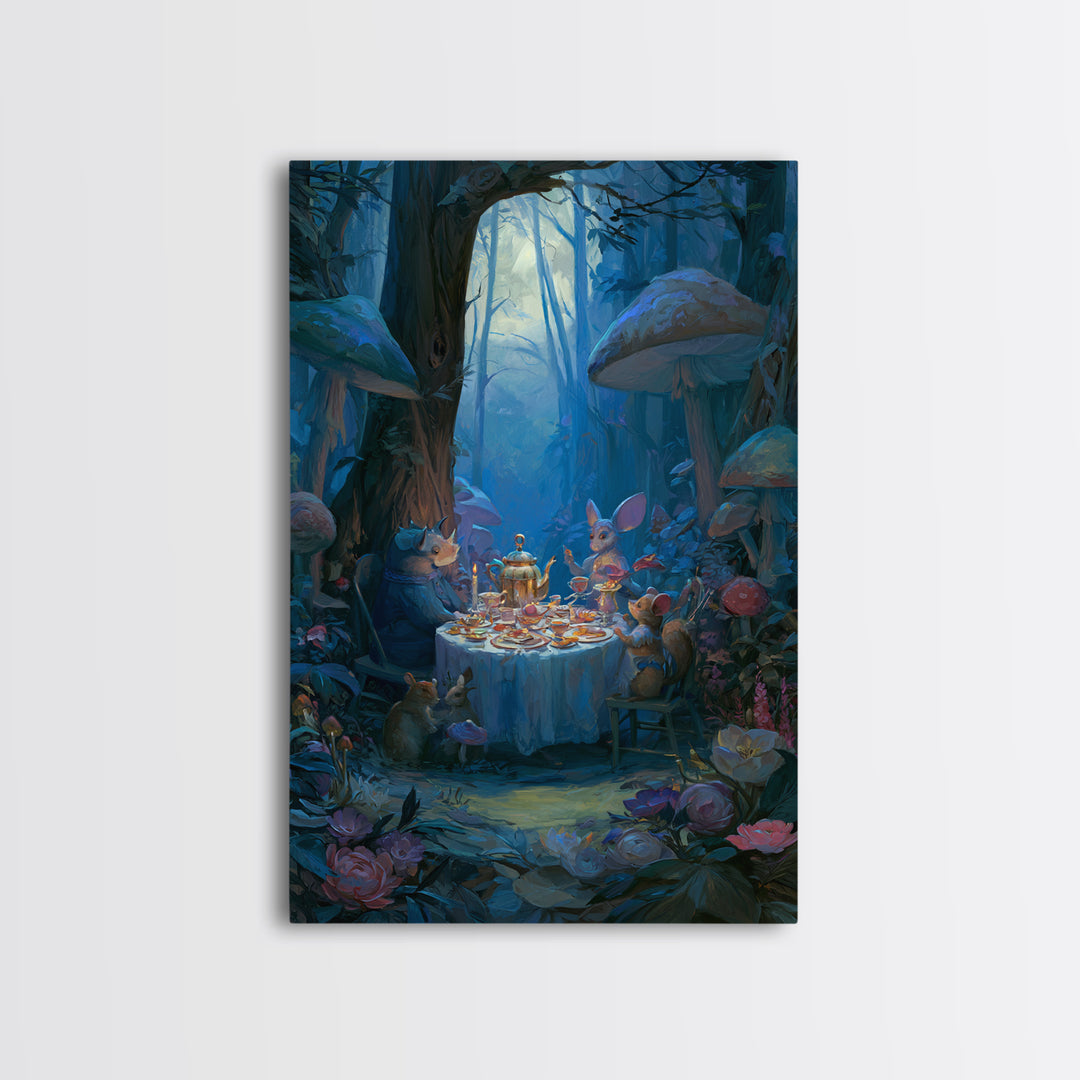 Woodland Tea Party Framed Canvas Print, Fairy Tale Art, Room Decor, Living Room Decor, Fine Art, Storybook, Original Art, FTA-2x3-3