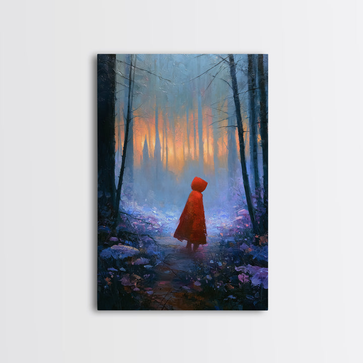 Red Cloak Figure Walking Through Dark Woods Canvas Print, Fairy Tale Art, Contemporary Art, Living Room Decor, Storybook, FTA-2x3-40