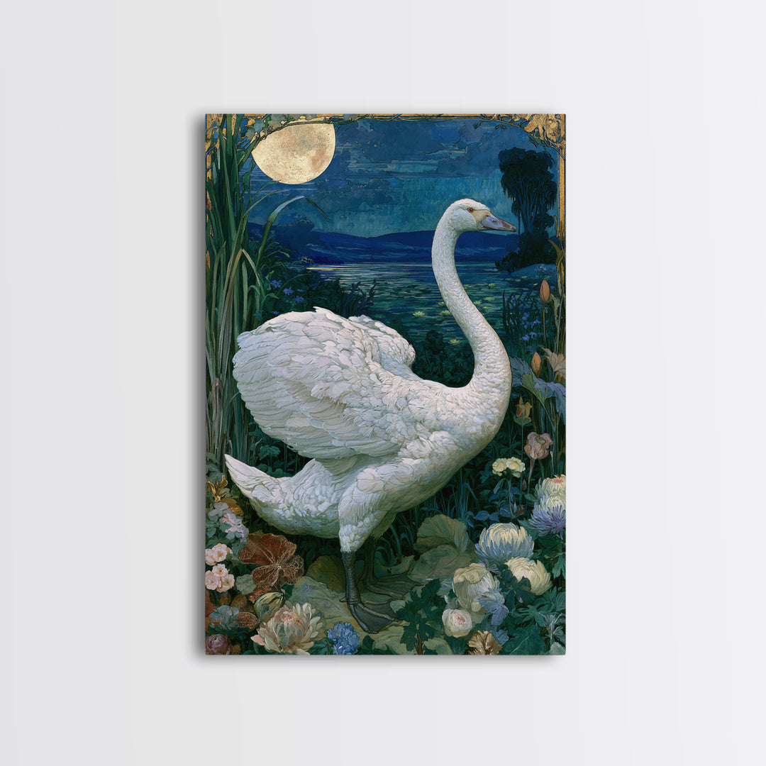 White Swan Transformation Scene Framed Canvas Print, Fairy Tale Art, Abstract Art, Living Room Decor, Storybook, Kids Room Art, FTA-2x3-47