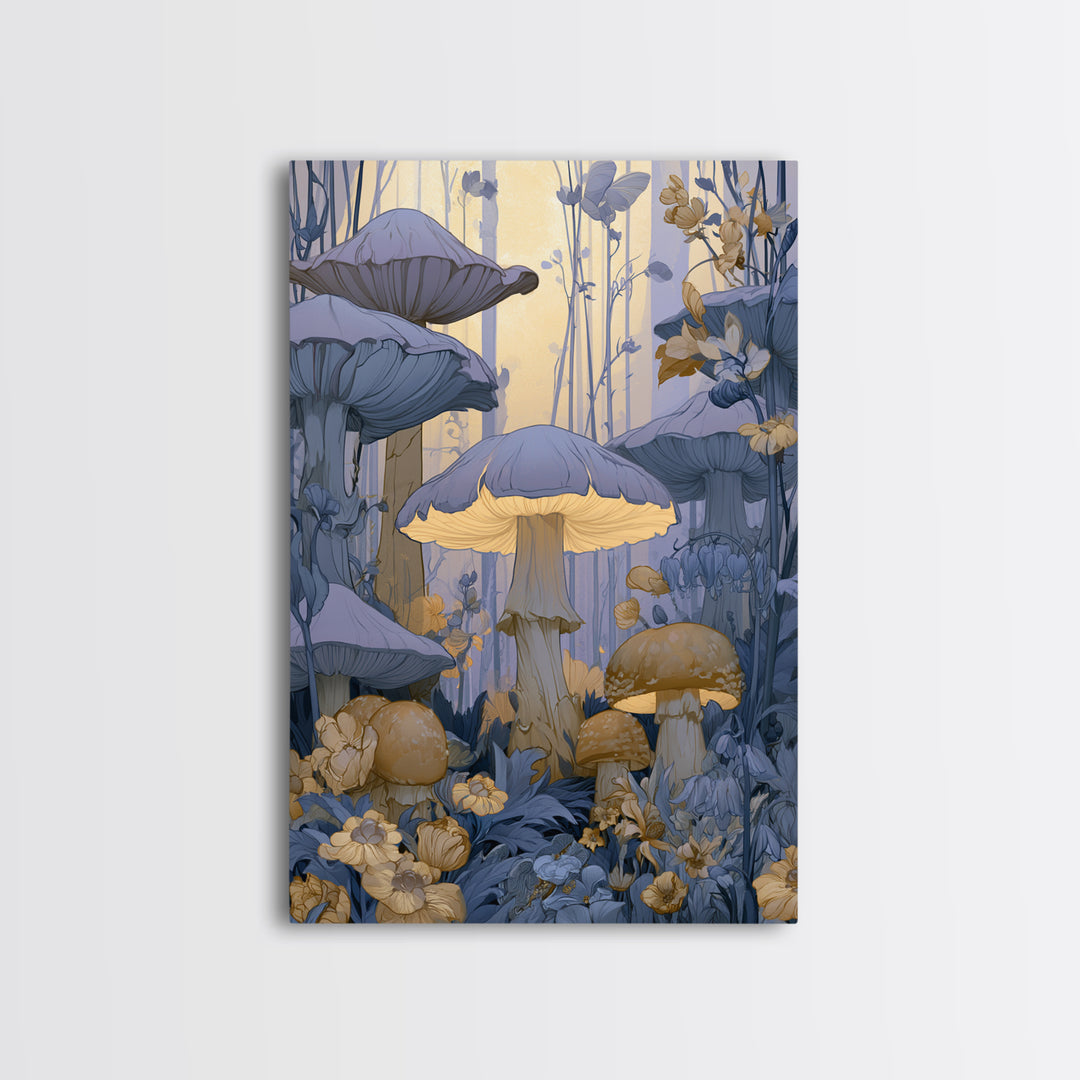 Fairy Ring of Mushrooms and Wildflowers Canvas Print, Fairy Tale Art, Nursery Wall Art, Living Room Decor, Watercolor Art, FTA-2x3-5