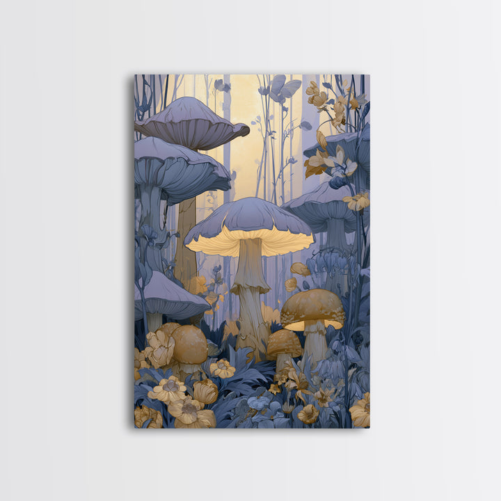 Fairy Ring of Mushrooms and Wildflowers Canvas Print, Fairy Tale Art, Nursery Wall Art, Living Room Decor, Watercolor Art, FTA-2x3-5