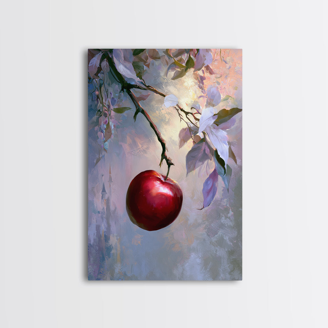 Enchanted Apple with Deep Red Shine Framed Canvas Print, Fairy Tale Art, Wall Decor, Living Room Decor, Fine Art, Storybook, FTA-2x3-52