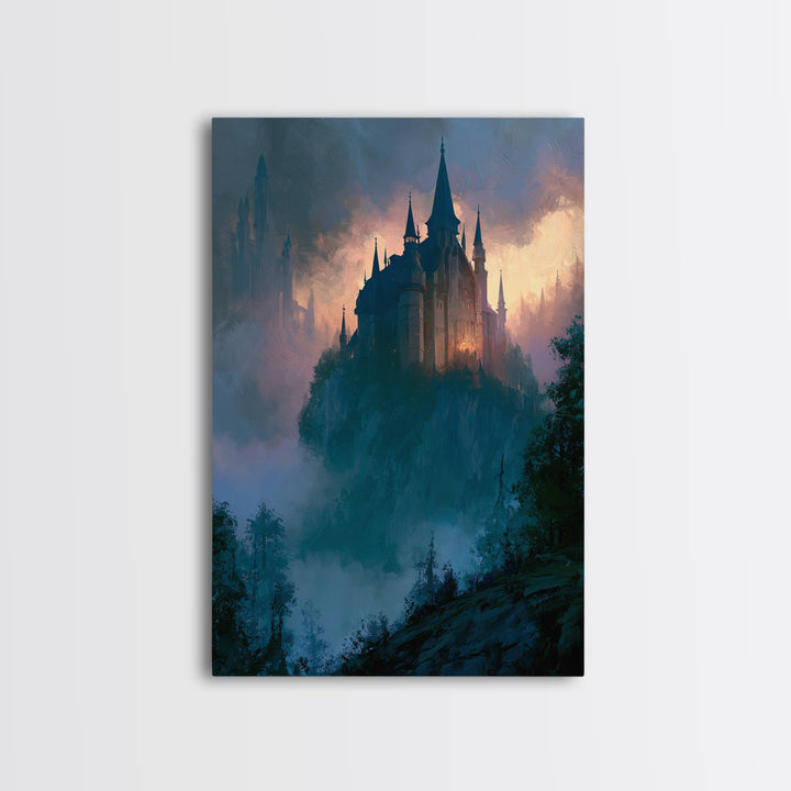 Storybook Castle on a Misty Hill Canvas Print, Fairy Tale Art, Canvas Wall Art, Living Room Decor, Fine Art, Storybook, FTA-2x3-58