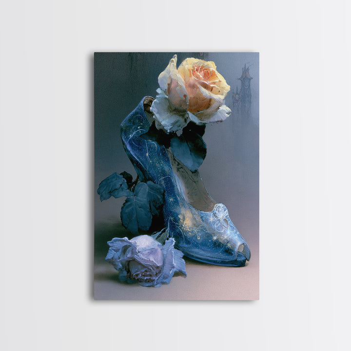 Glass Slipper Still Life Canvas Print, Fairy Tale Art, Abstract Art, Living Room Decor, Storybook, Kids Room Art, FTA-2x3-62