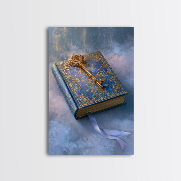 Golden Key and Enchanted Book Still Life Canvas Print, Fairy Tale Art, Nursery Art, Living Room Decor, Fine Art, Storybook, FTA-2x3-65