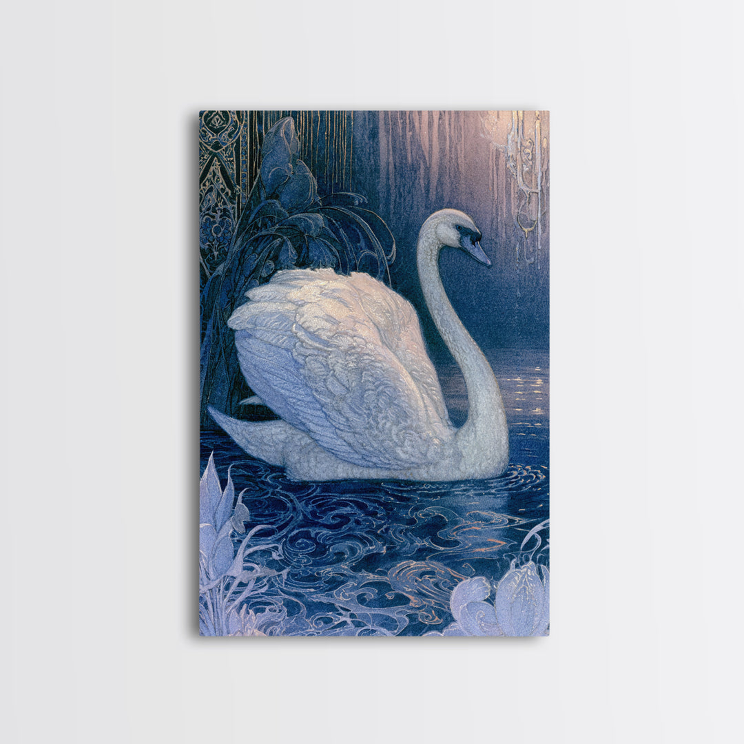 White Swan Transformation Scene Canvas Print, Fairy Tale Art, Nursery Art, Living Room Decor, Storybook, Art Nouveau Print, FTA-2x3-71