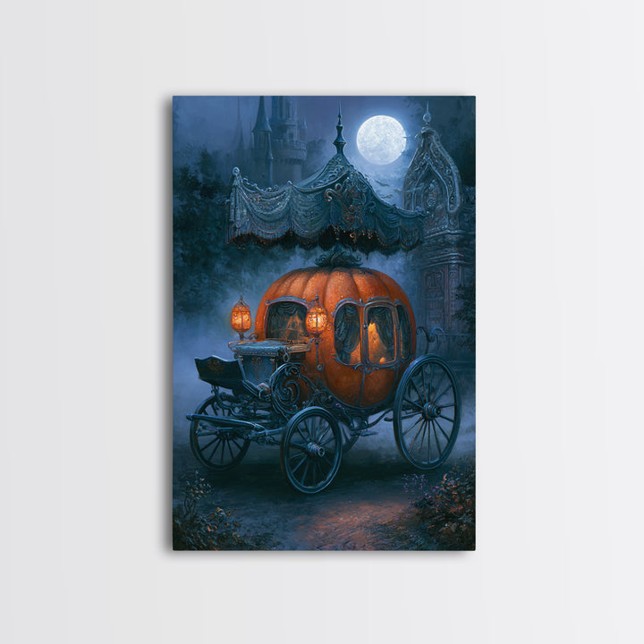 Pumpkin Carriage under Midnight Sky Canvas Print, Fairy Tale Art, Art Deco, Living Room Decor, Oil Painting, Storybook, FTA-2x3-72