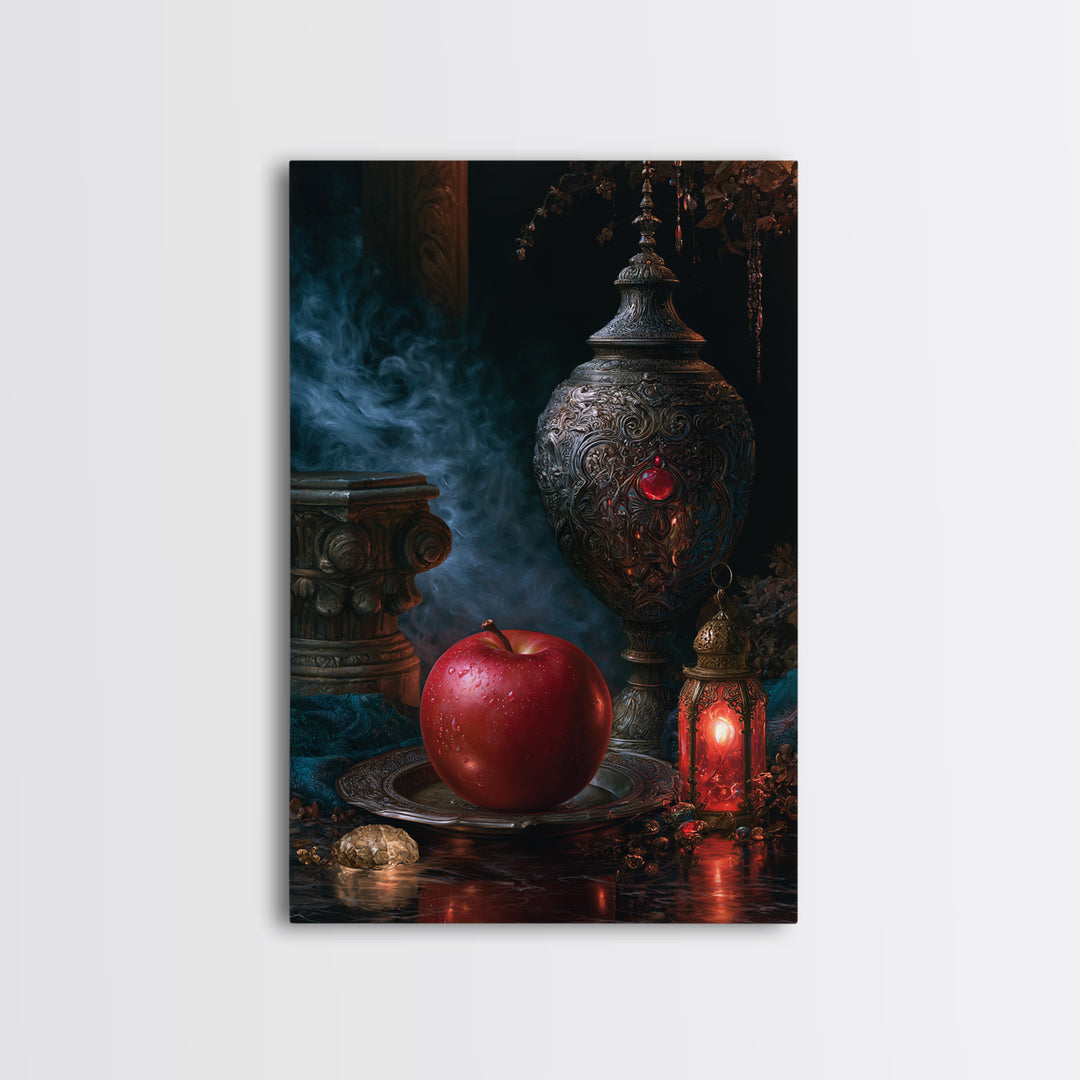 Enchanted Apple with Deep Red Shine Framed Canvas Print, Fairy Tale Art, Whimsical Wall Art, Living Room Decor, Storybook, FTA-2x3-76