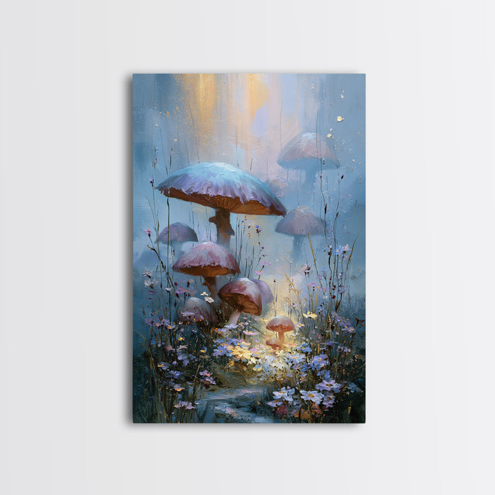 Fairy Ring of Mushrooms and Wildflowers Canvas Print, Fairy Tale Art, Folk Art, Living Room Decor, Fine Art, Storybook, FTA-2x3-77