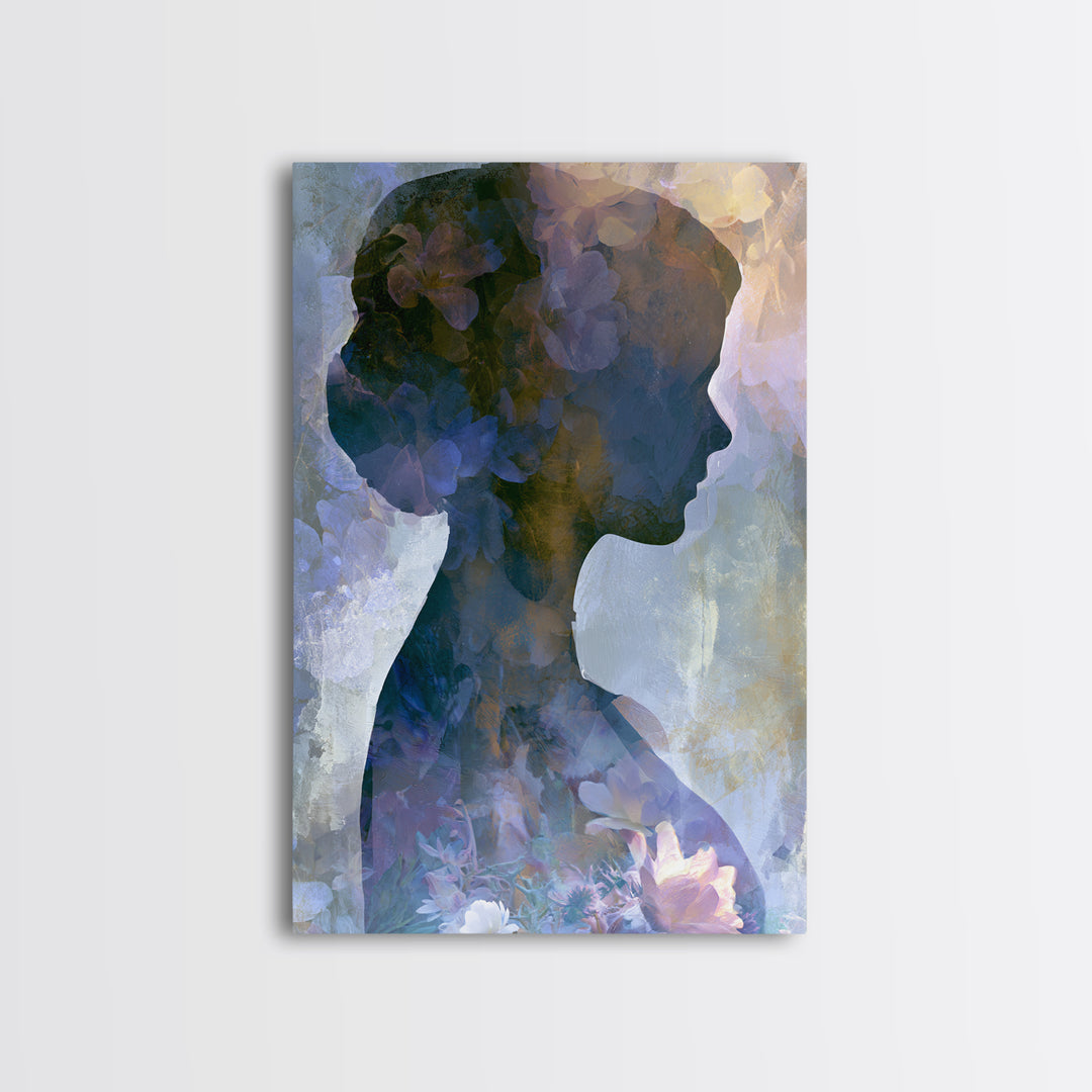 Princess Silhouette with Moonlit Garden Flowers Canvas Print, Fairy Tale Art, Modern Decor, Living Room Decor, Storybook, FTA-2x3-84
