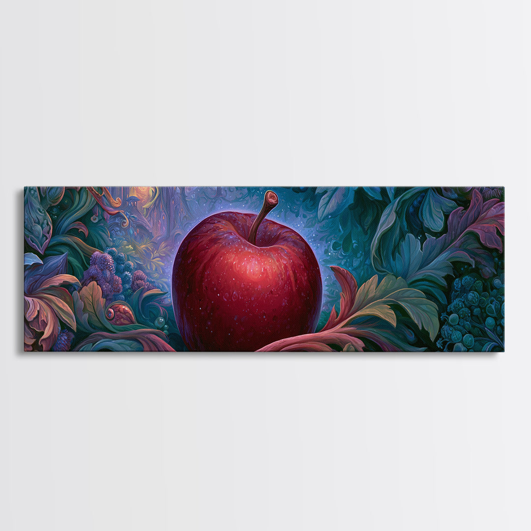 Enchanted Apple with Deep Red Shine Framed Canvas Print, Fairy Tale Art, Whimsical Wall Art, Living Room Decor, Storybook, FTA-3x1-12