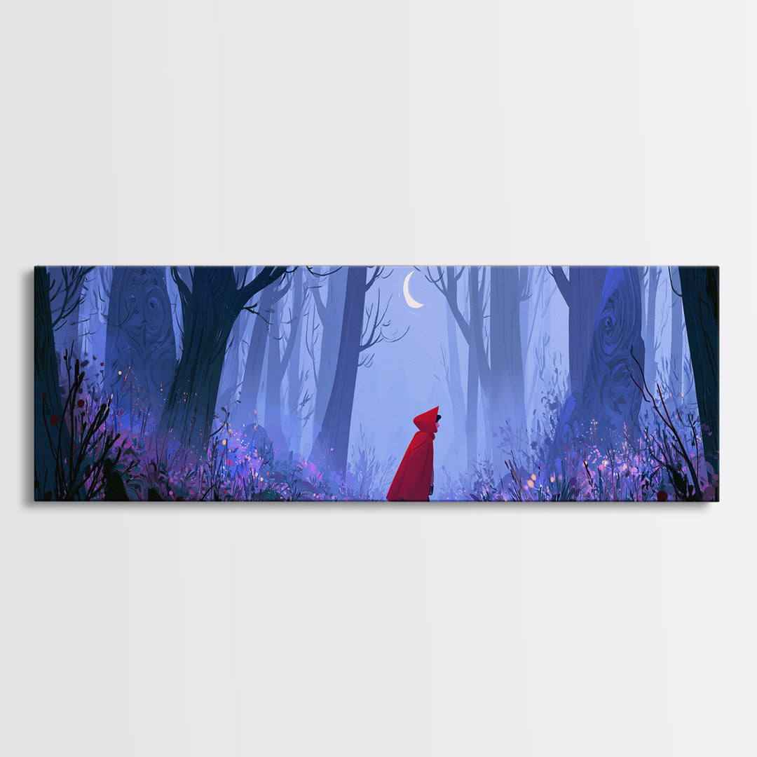 Red Cloak Figure Walking Through Dark Woods Canvas Print, Fairy Tale Art, Fairy Art, Living Room Decor, Fine Art, Storybook, FTA-3x1-24