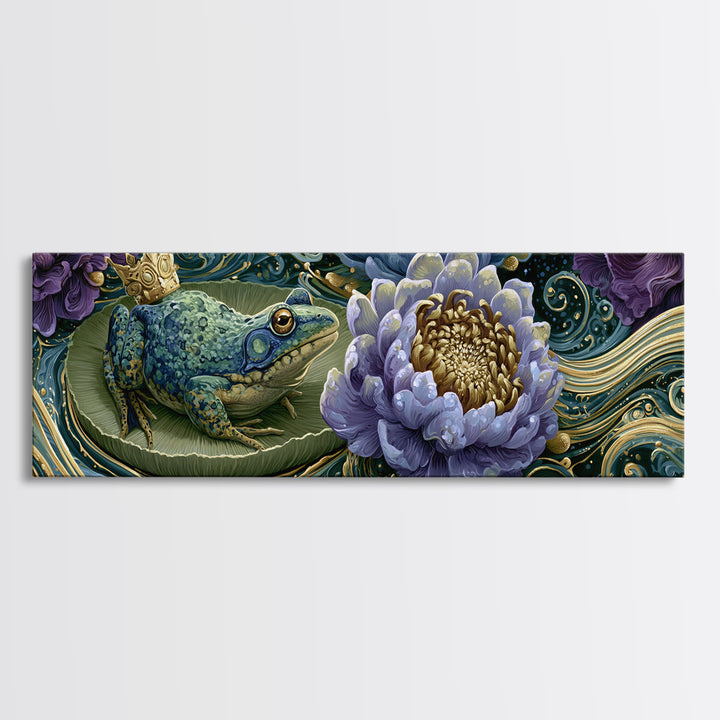 Frog Prince on a Lily Pad Canvas Print, Fairy Tale Art, Fine Art Print, Living Room Decor, Fine Art, Storybook, Painting, FTA-3x1-3