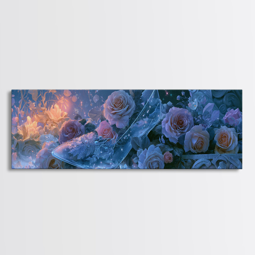 Glass Slipper Still Life Canvas Print, Fairy Tale Art, Folk Art, Living Room Decor, Fine Art, Storybook, Modern Decor, FTA-3x1-46