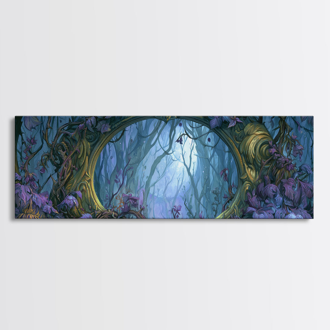 Magic Mirror Framed by Vines and Thorns Framed Canvas Print, Fairy Tale Art, Mixed Media Art, Living Room Decor, Storybook, FTA-3x1-53