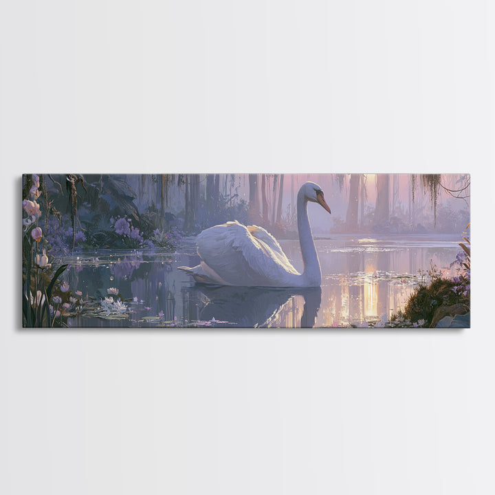 White Swan Transformation Scene Framed Canvas Print, Fairy Tale Art, Painting, Living Room Decor, Fine Art, Storybook, FTA-3x1-55
