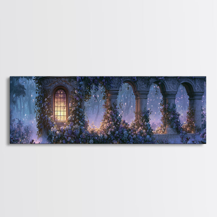 Rose Covered Tower Framed Canvas Print, Fairy Tale Art, Nursery Art, Living Room Decor, Fine Art, Storybook, Art Nouveau Print, FTA-3x1-58