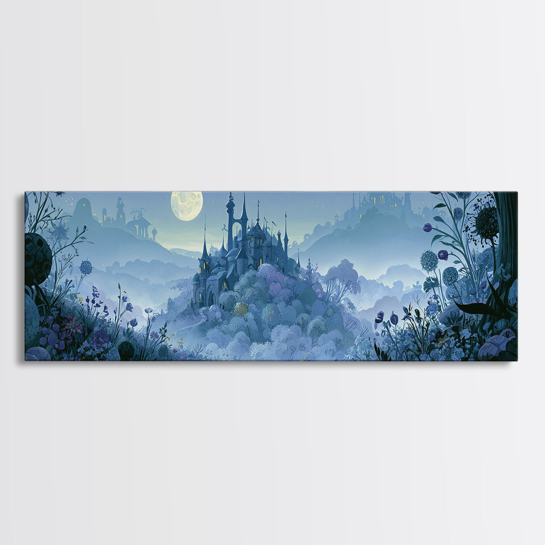 Storybook Castle on a Misty Hill Canvas Print, Fairy Tale Art, Whimsical Art, Living Room Decor, Fine Art, Storybook, FTA-3x1-66