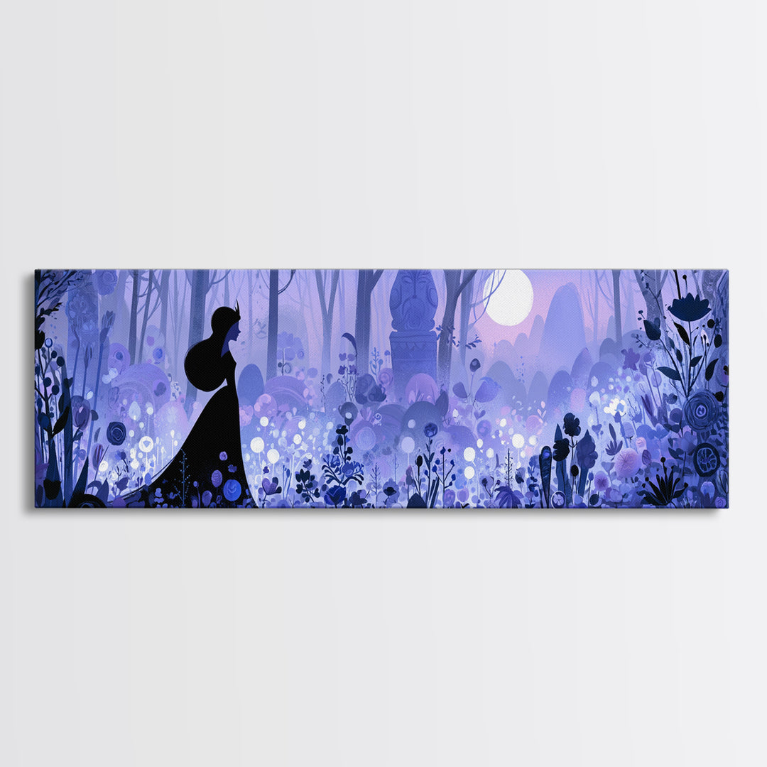 Princess Silhouette with Moonlit Garden Flowers Framed Canvas Print, Fairy Tale Art, Home Decor, Living Room Decor, Storybook, FTA-3x1-68