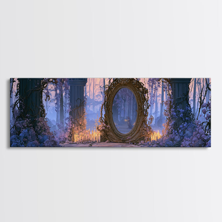 Magic Mirror Framed by Vines and Thorns Framed Canvas Print, Fairy Tale Art, Mixed Media Art, Living Room Decor, Storybook, FTA-3x1-77