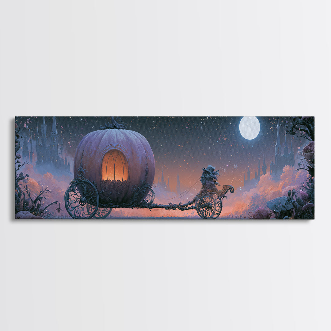 Pumpkin Carriage under Midnight Sky Canvas Print, Fairy Tale Art, Kids Room Art, Living Room Decor, Fine Art, Storybook, FTA-3x1-8