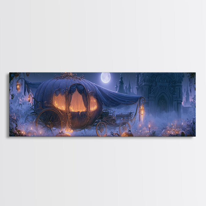 Pumpkin Carriage under Midnight Sky Canvas Print, Fairy Tale Art, Art Prints, Living Room Decor, Fine Art, Storybook, FTA-3x1-80