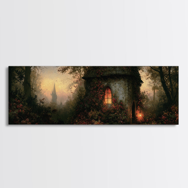 Rose Covered Tower Framed Canvas Print, Fairy Tale Art, Nursery Art, Living Room Decor, Fine Art, Storybook, Art Nouveau Print, FTA-3x1-82