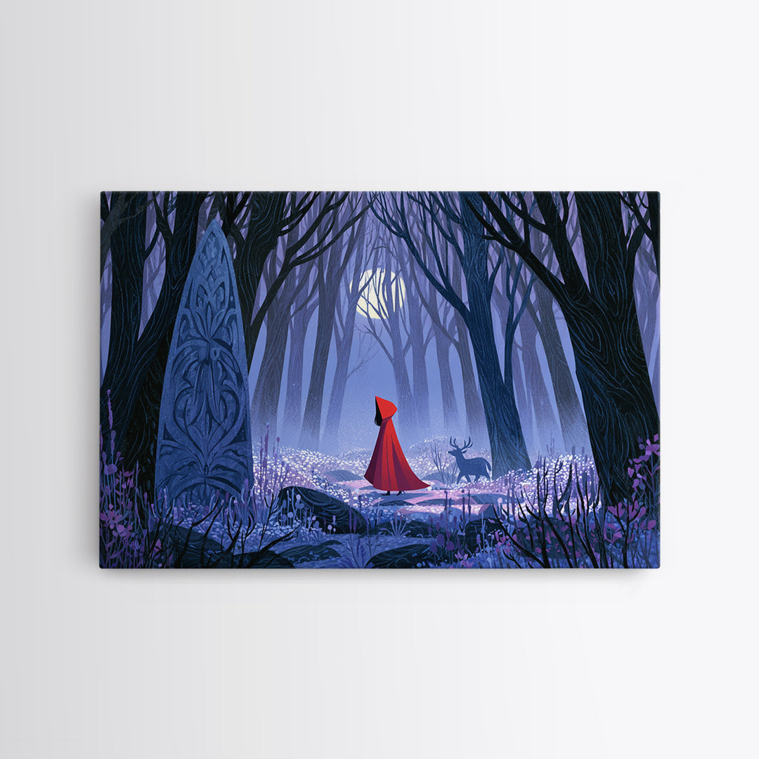 Red Cloak Figure Walking Through Dark Woods Canvas Print, Fairy Tale Art, Dark Art, Living Room Decor, Fine Art, Storybook, FTA-3x2-12