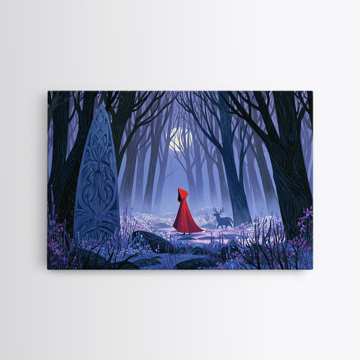 Red Cloak Figure Walking Through Dark Woods Canvas Print, Fairy Tale Art, Dark Art, Living Room Decor, Fine Art, Storybook, FTA-3x2-12