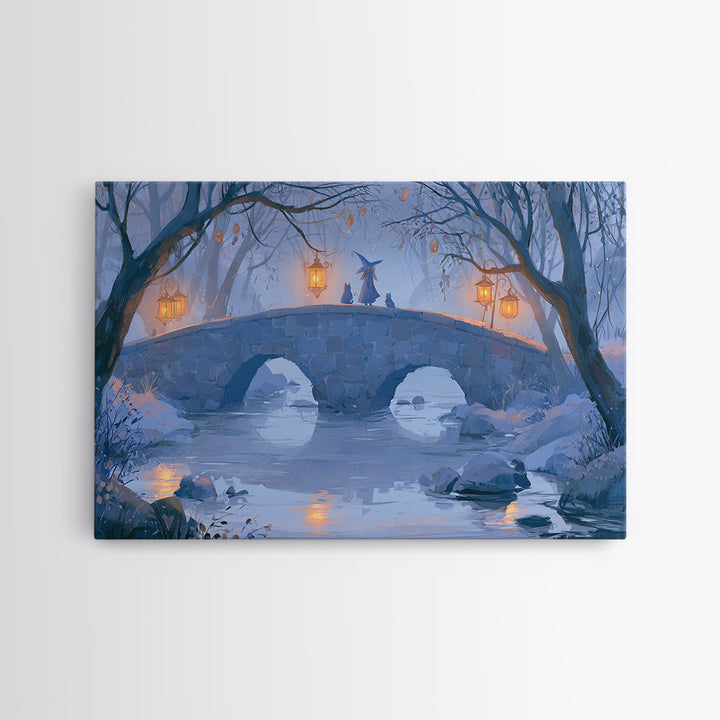 Lantern Lit Bridge Framed Canvas Print, Fairy Tale Art, Gallery Decor, Living Room Decor, Fine Art, Storybook, Wall Art, FTA-3x2-27